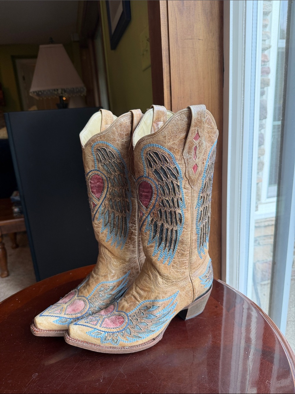 Corral Chestnut Embroidered Wing & Heart Cowboy Boots